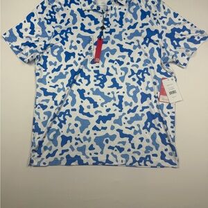 Redvanly Athletic Luxury Mens Blues And White Print Polo Shirt Size Men XL NWT!